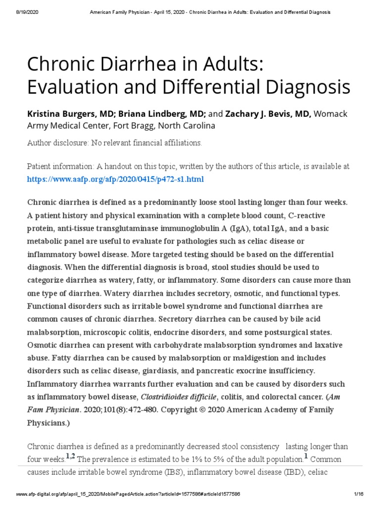 American Family Physician April 15, 2020 Chronic Diarrhea in Adults
