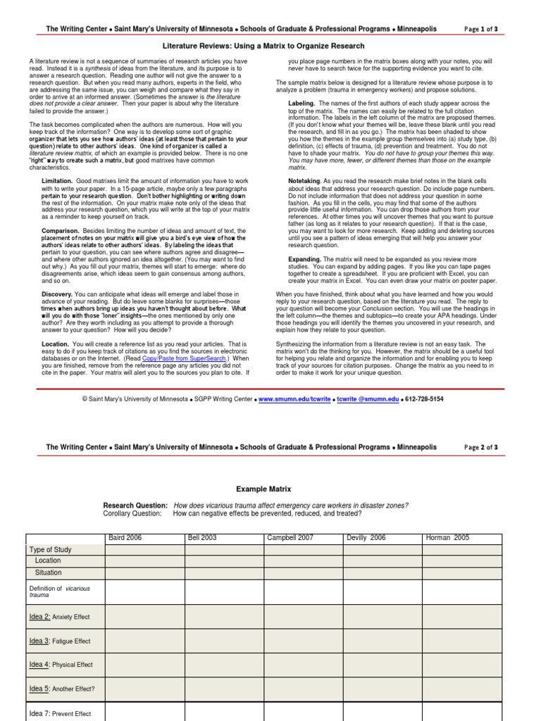 Literature Reviews: Using A Matrix To Organize Research | PDF ...