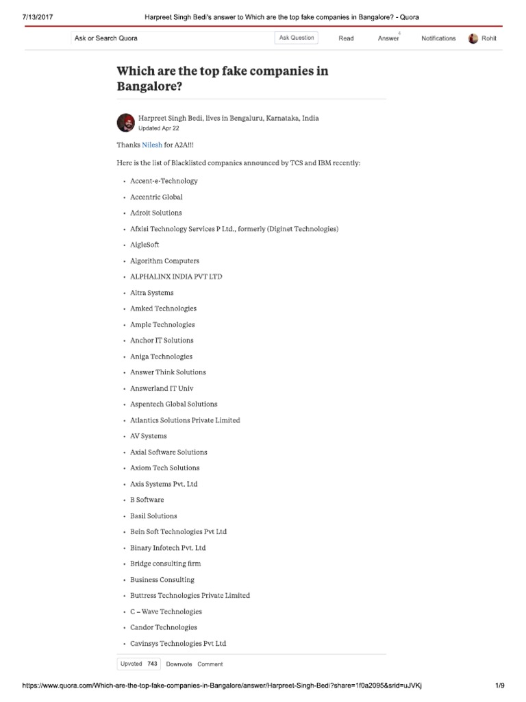 Fake Companies in Bangalore PDF