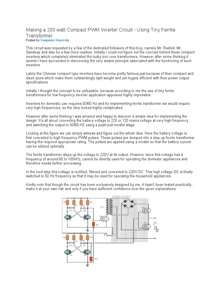 200W Compact PWM Inverter Circuit | PDF | Power Inverter | Transformer