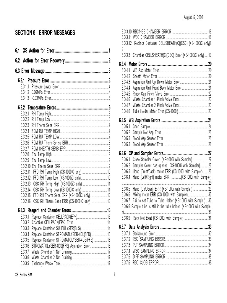 Sysmex XP-300 Error Messages Guide | PDF | Physical Quantities | Science