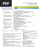 Dining Commons Menu: Soups of The Day Weekly Entrée Specials