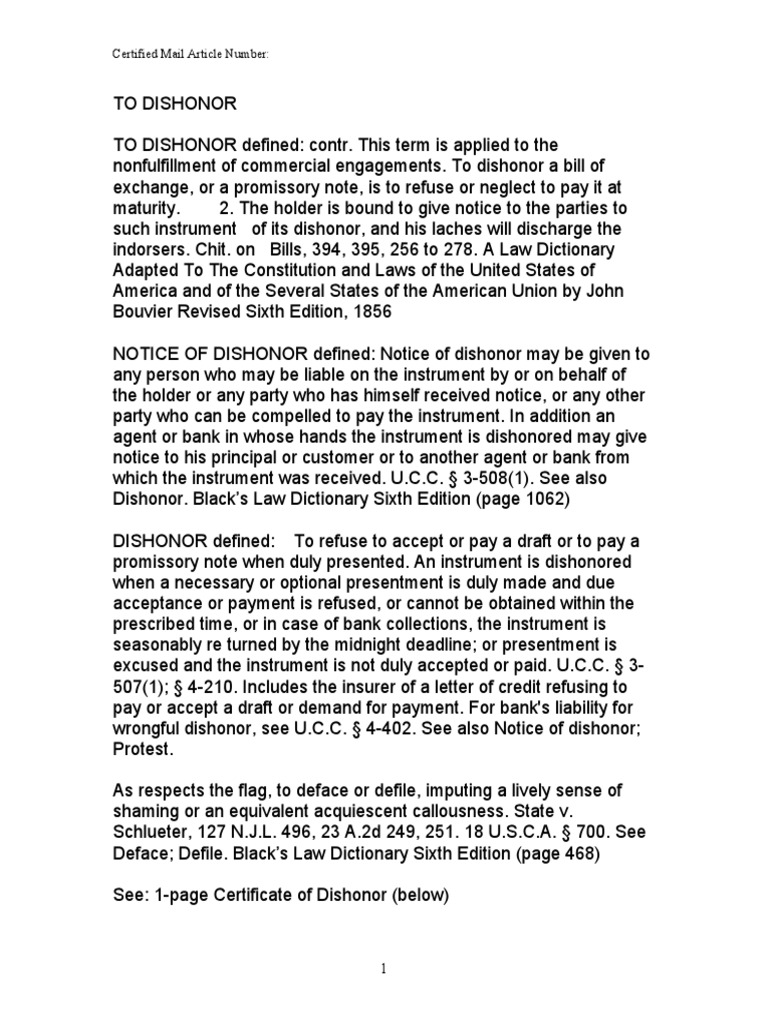 Legal Guide: Dishonor Notices | PDF | Negotiable Instrument | Uniform ...