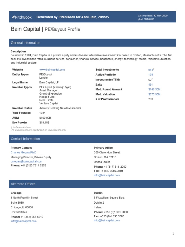 PitchBook Bain Capital Dec2020 | PDF | Investing | Market (Economics)