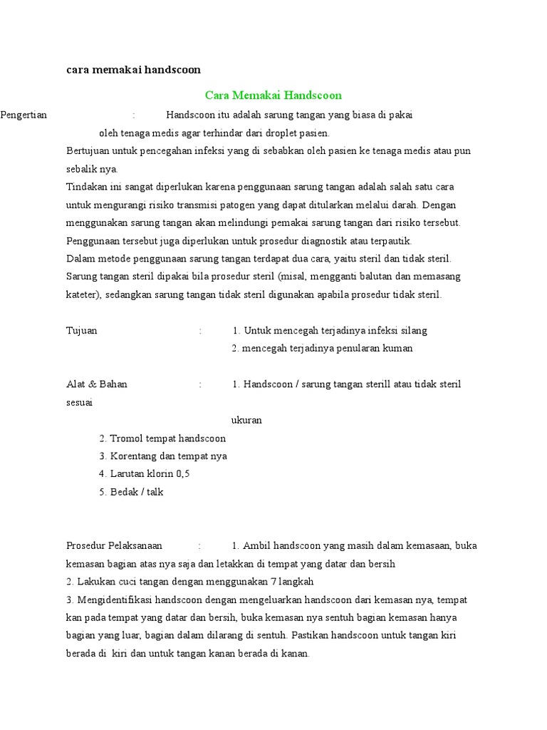 Cara memakai handscoon pdf