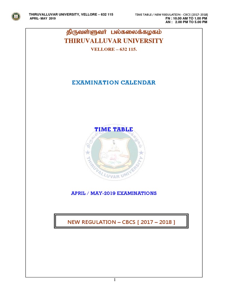 Thiruvalluvar University Exam Timetable 2019 | PDF | Economics | Accounting