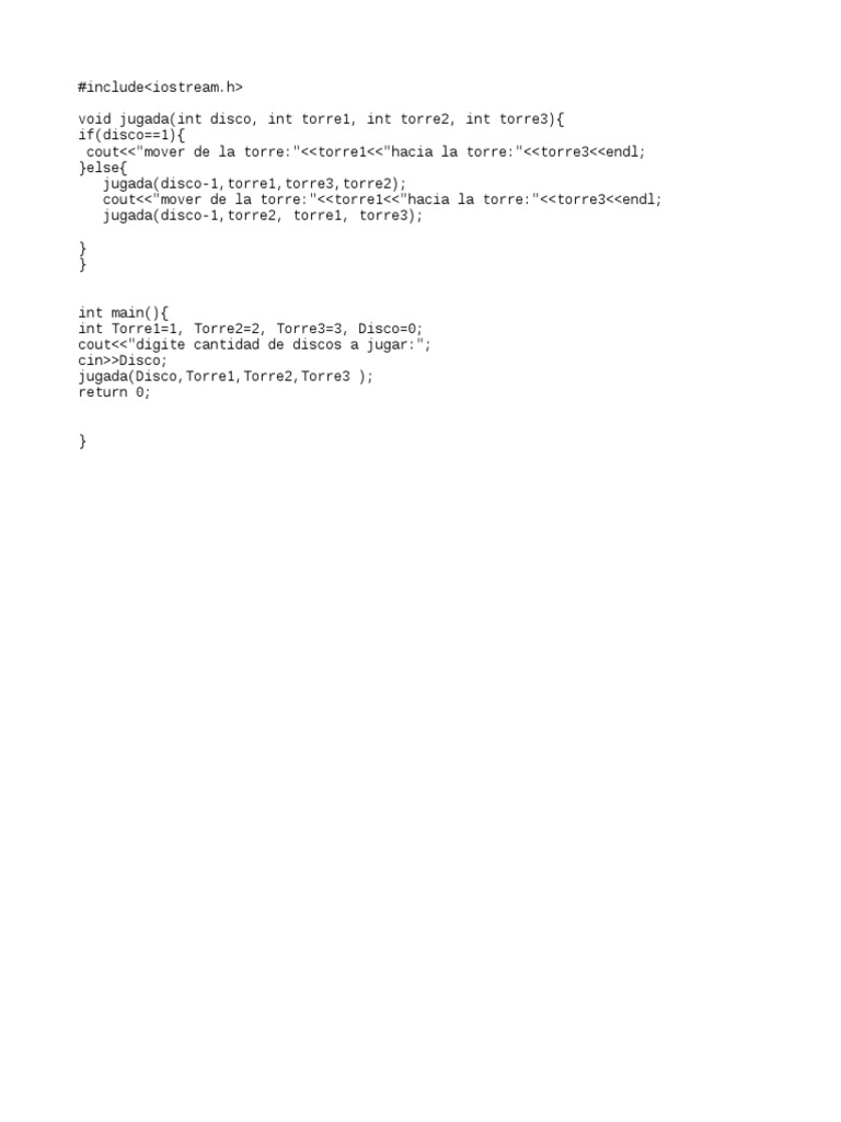 Solución de Torres de Hanoi en C++ | PDF