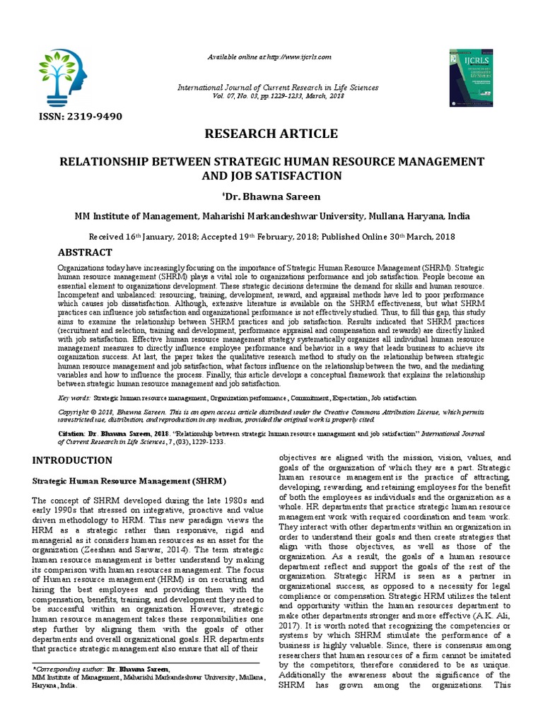 Fardapaper Relationship Between Strategic Human Resource Management and ...