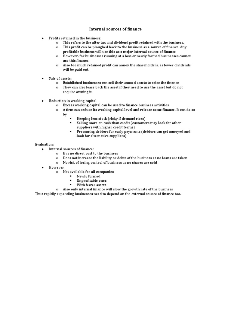 Internal Sources of Business Finance | PDF | Business | Finance & Money ...