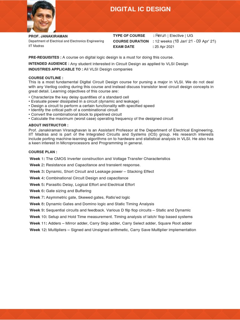 Digital IC Design Course by Janakiraman | PDF