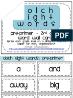 Dolch Sight Words: Pre-Primer 3 Grade Word Wall Cards