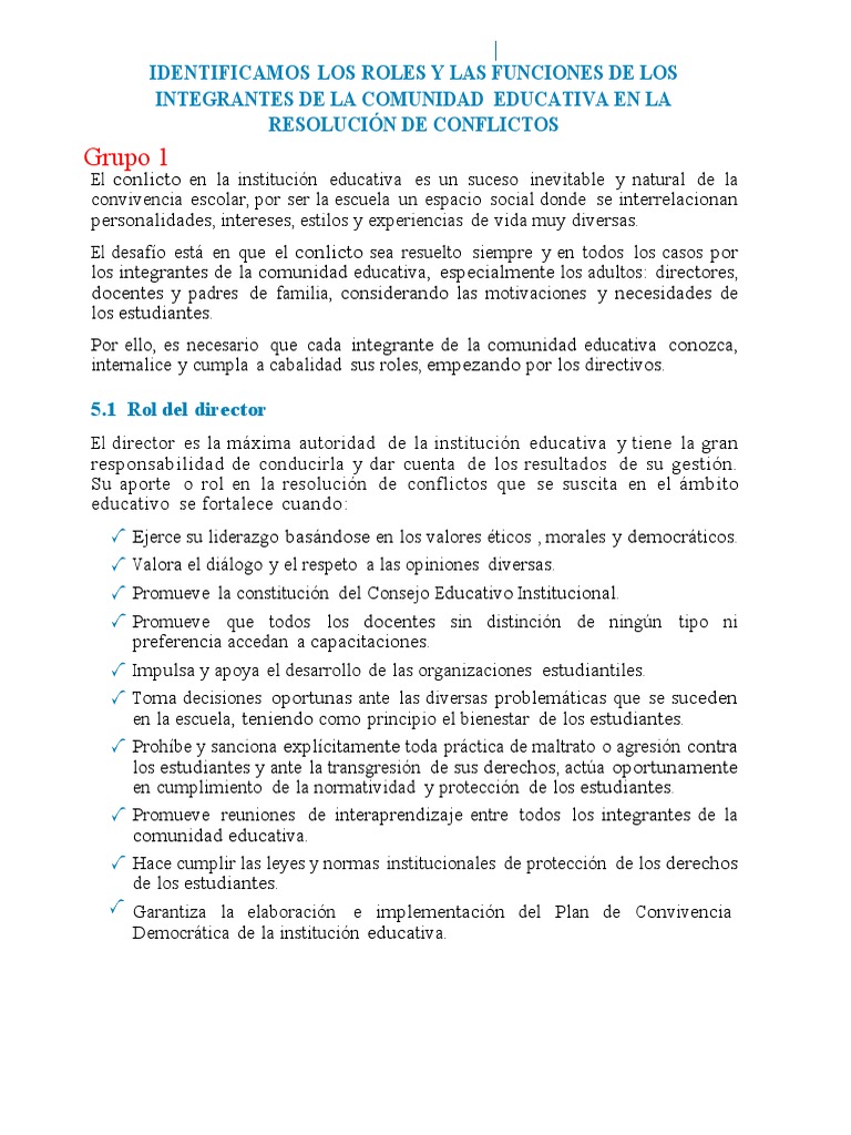 Roles y funciones en la comunidad educativa | PDF | Democracia ...
