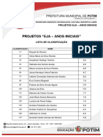 Classificação Projetos EJA Anos Iniciais Prefeitura Municipal de Potim