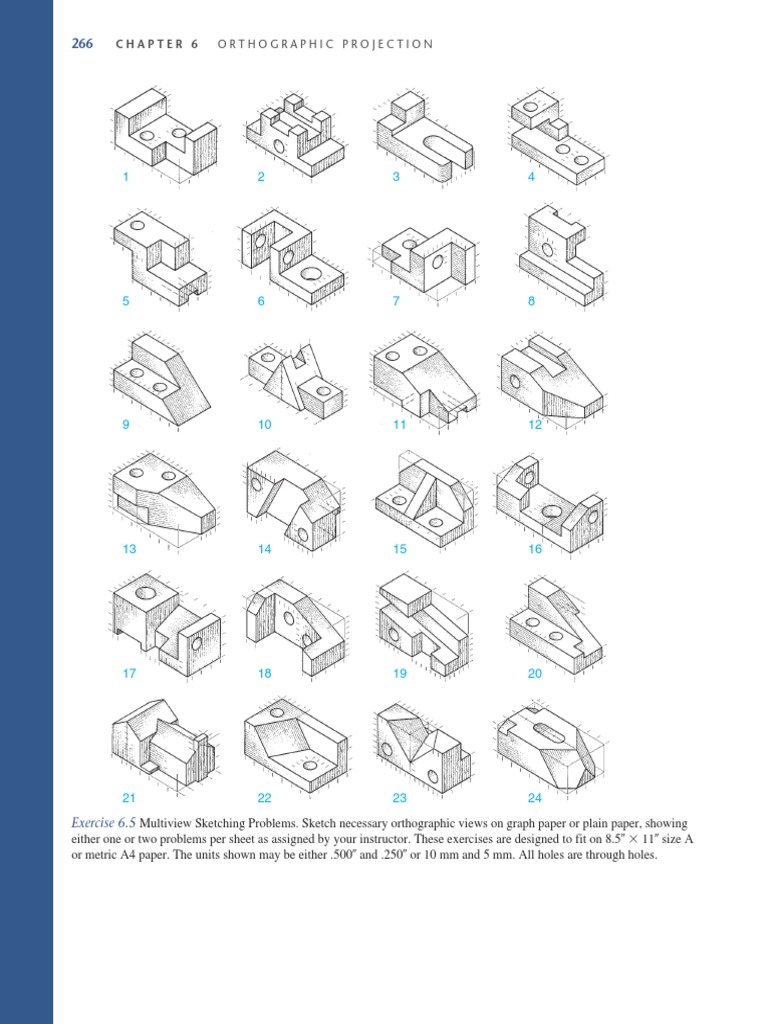Orthographic Projection Exercises | PDF