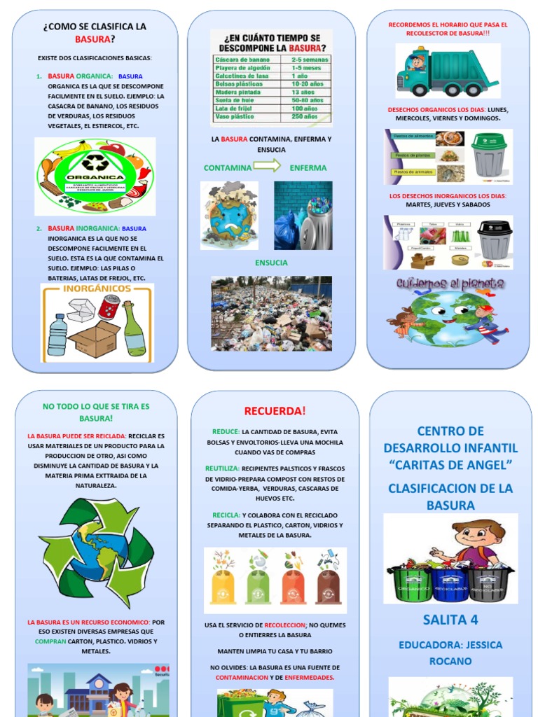 Tríptico sobre clasificación de basura | PDF | Reciclaje | Residuos