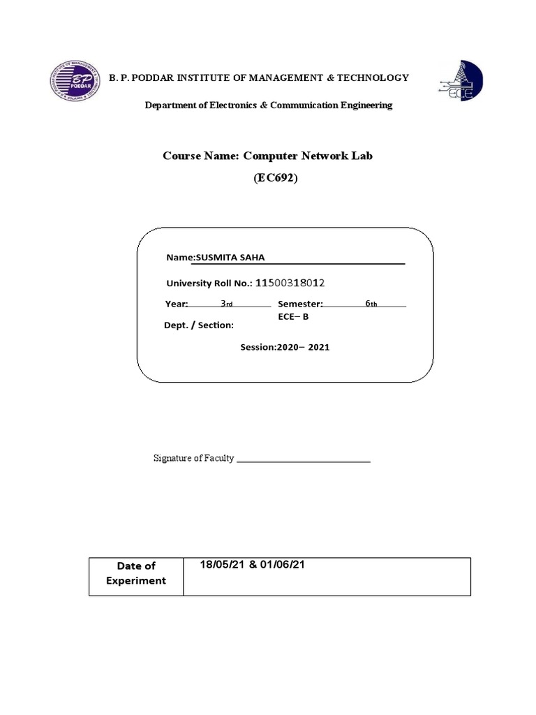 Course Name Computer Network Lab (EC692) PDF Software Development
