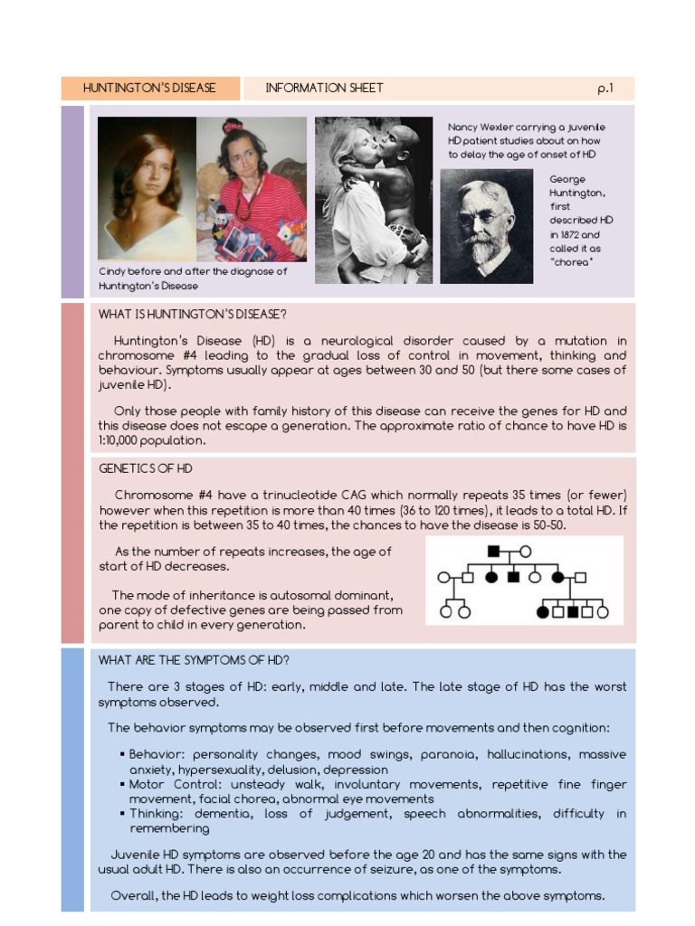 Huntington's Disease Information Sheet PDF Medicine Disability