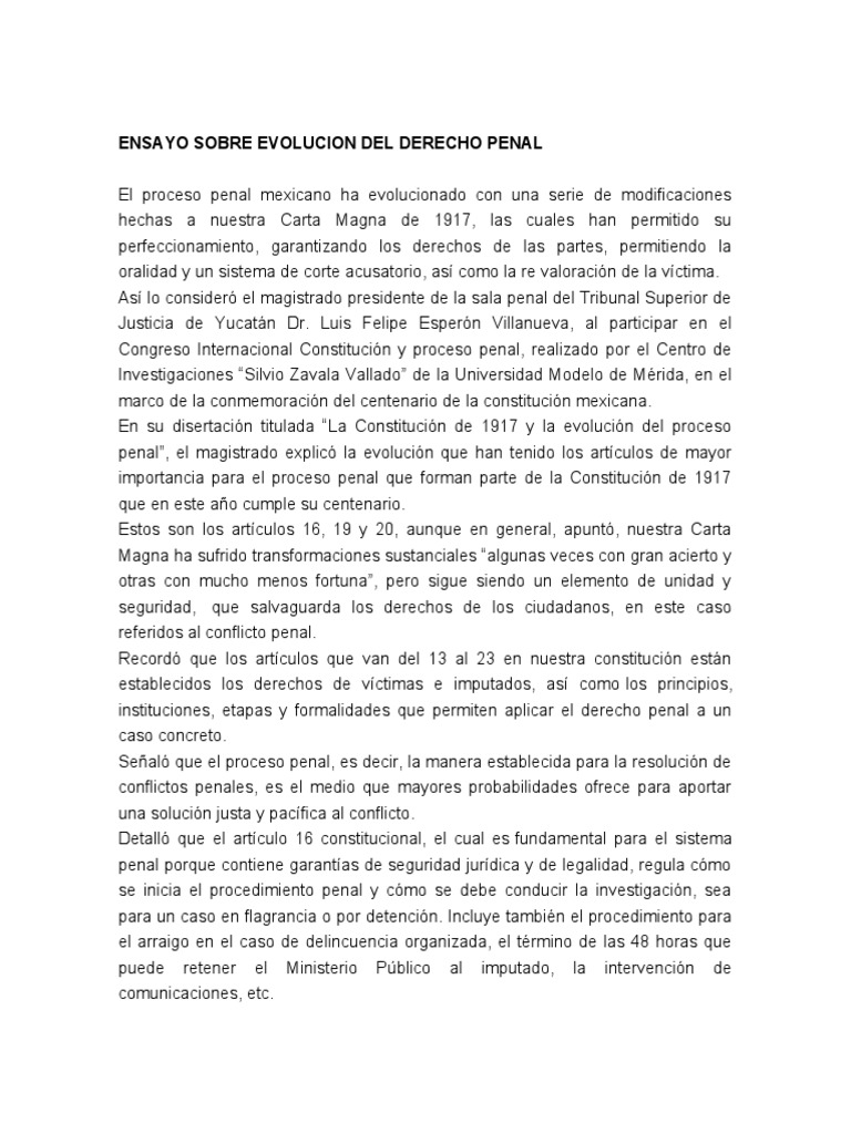 Ensayo Sobre Evolucion Del Derecho Penal PDF Procedimiento Criminal Derecho penal