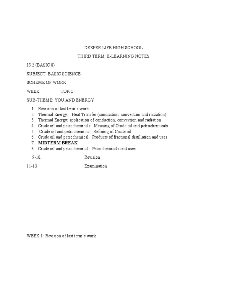 New Jss2 3rd Term ELearning Notes Revised 2017 PDF Oil Refinery