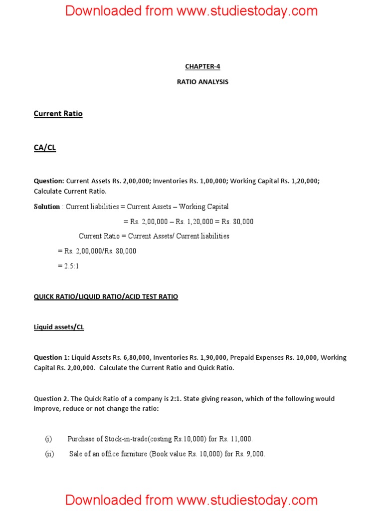 Class 12 Ratio Analysis Guide | PDF | Revenue | Working Capital