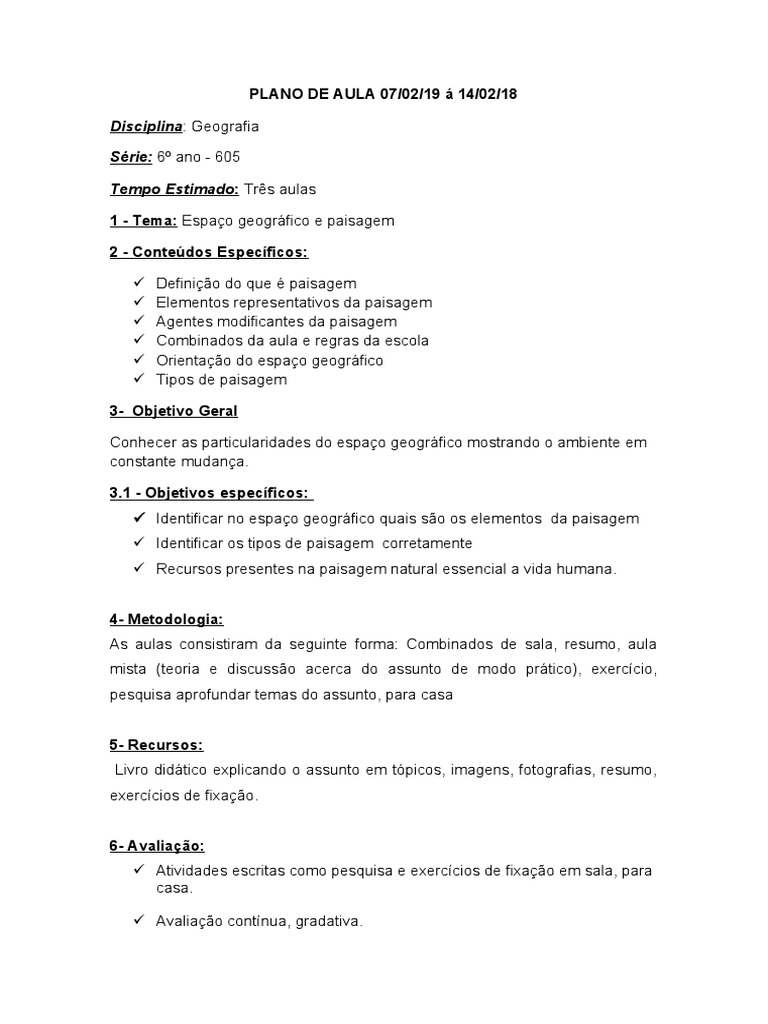 PLANO DE AULA GEOGRAFIA, Exercícios Geografia