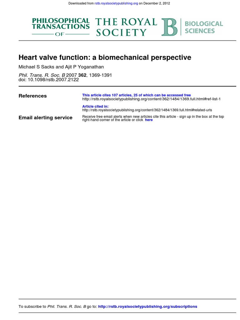 Heart Valve Function A Biomechanical Perspective References PDF