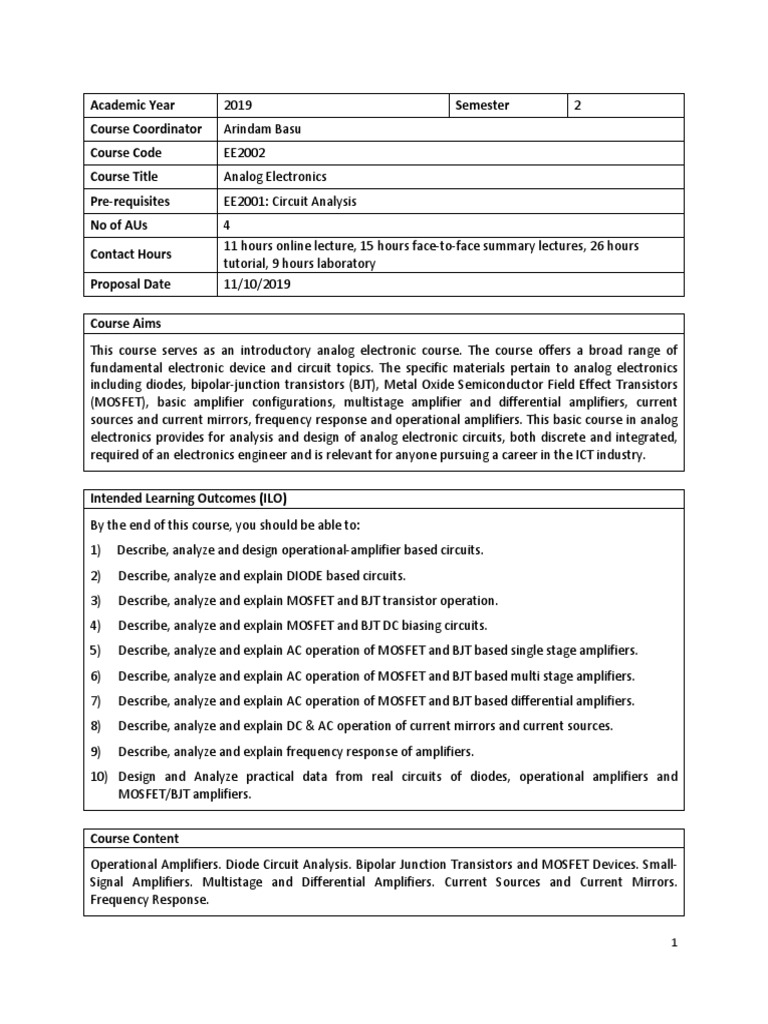 EE2002 Analog Electronics - OBTL | PDF | Amplifier | Bipolar Junction ...