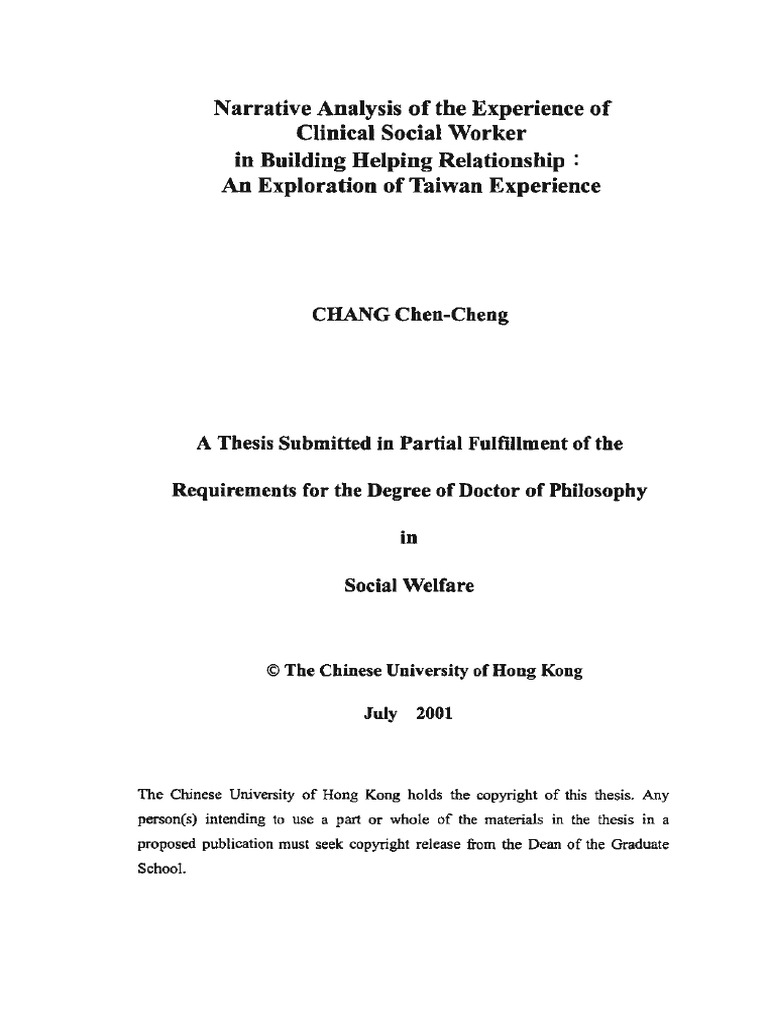 台灣臨床社會工作者建立助人關係經驗之敘說分析 Pdf