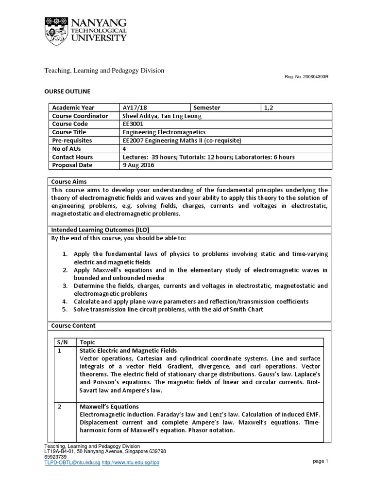 EE3001 Engineering Electromagnetics Course | PDF | Academic Integrity ...
