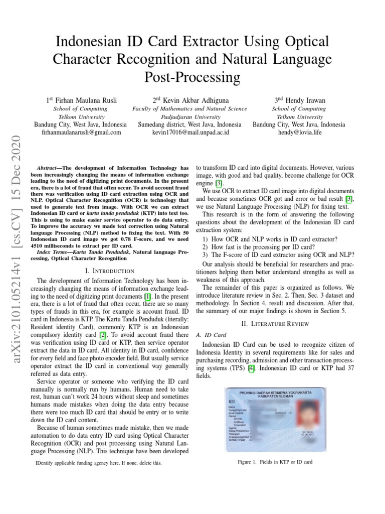 Indonesian ID Card Extractor Using Optical Charact | PDF | Optical