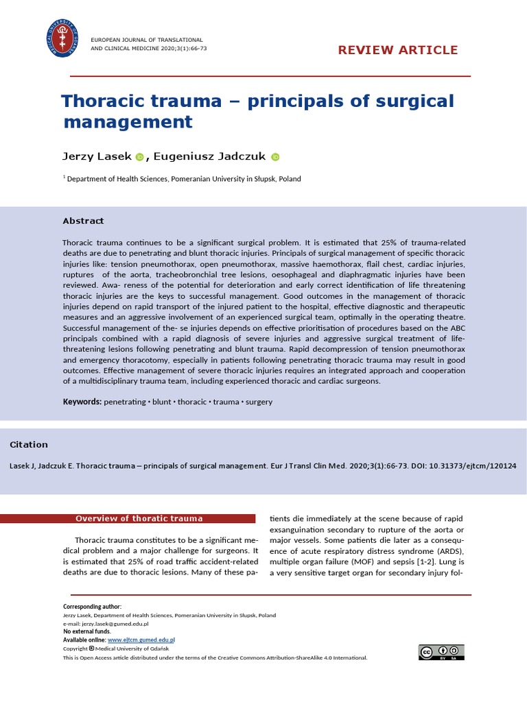 Thoracic Trauma - Principals of Surgical Managemen | PDF | Thorax ...