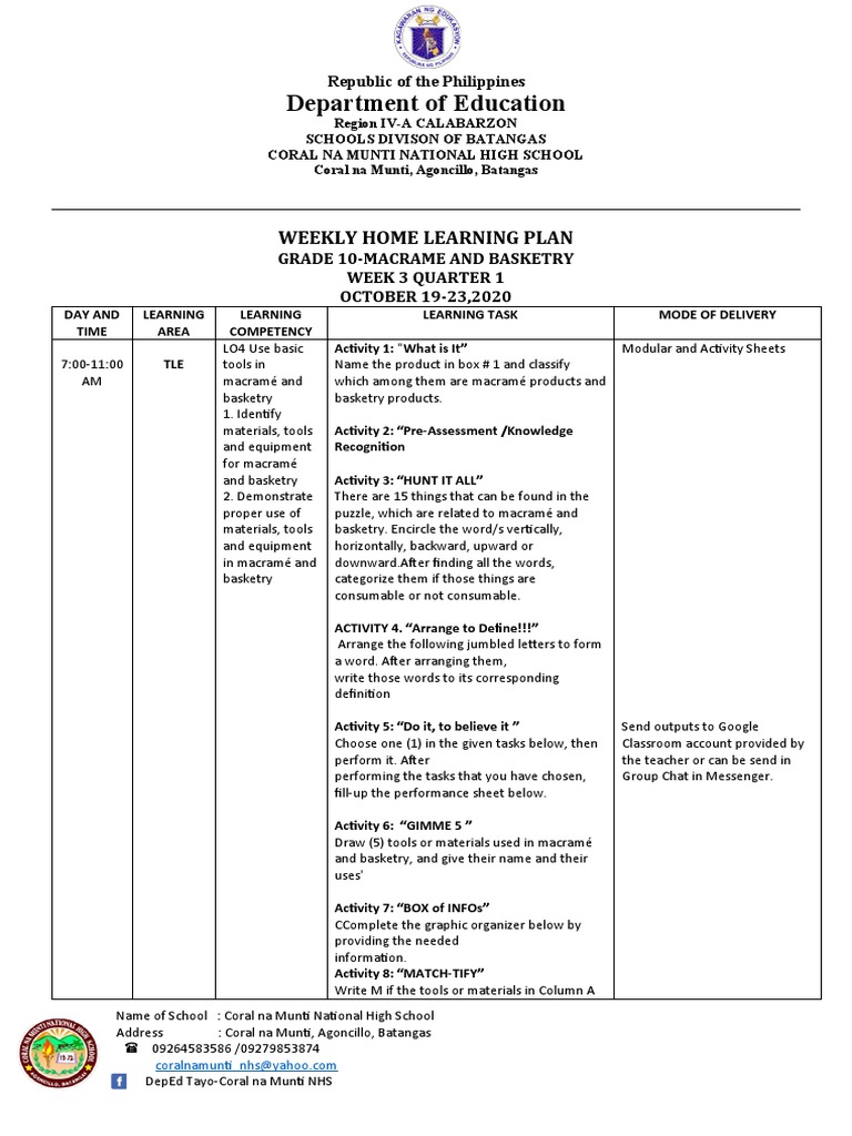 Home Learning Plan Teacher Week 3 | PDF | Pedagogy | Education Theory