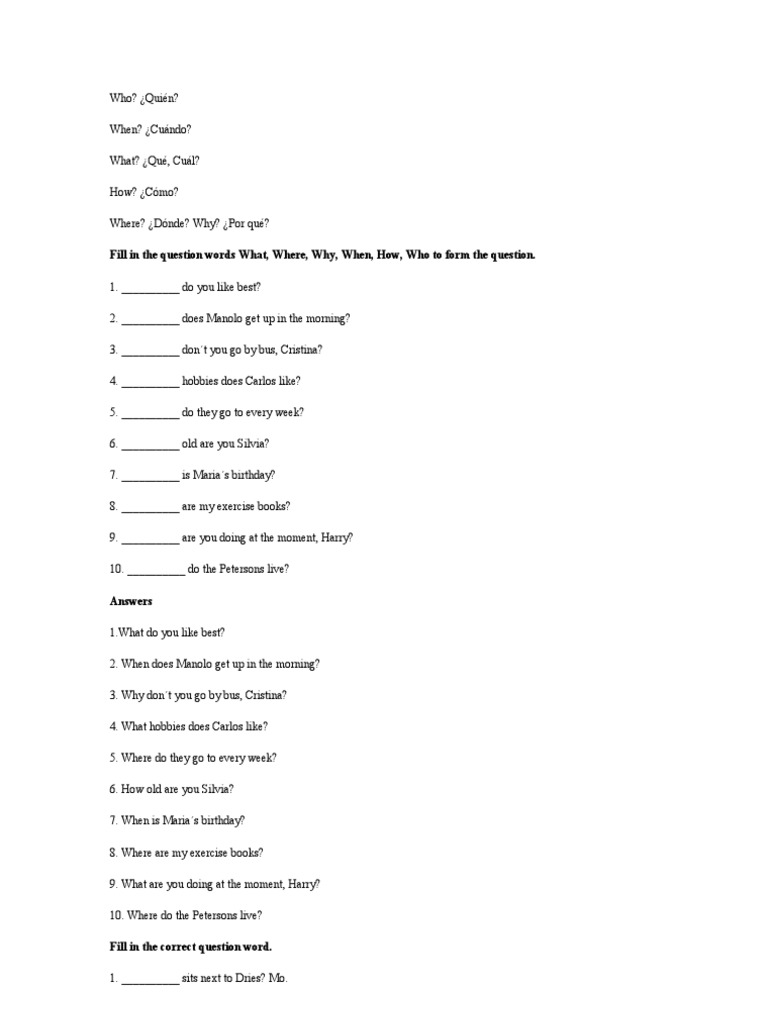 Interrogative Words in English | PDF | Leisure