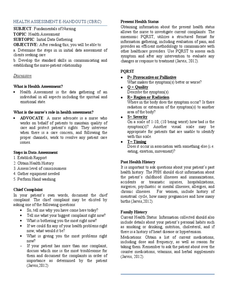 Health Assessment Notes | PDF | Skin | Physical Examination
