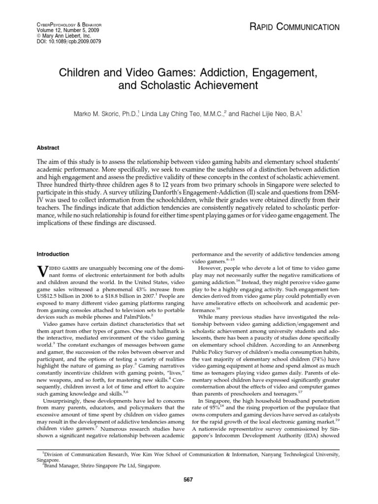 Video Game Addiction and Grades in Kids | PDF | Coefficient Of ...