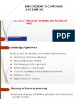 Baf 361 Introduction To Corporate Finance and Banking: Lecture 2-Financial Planning and Raising of Funds