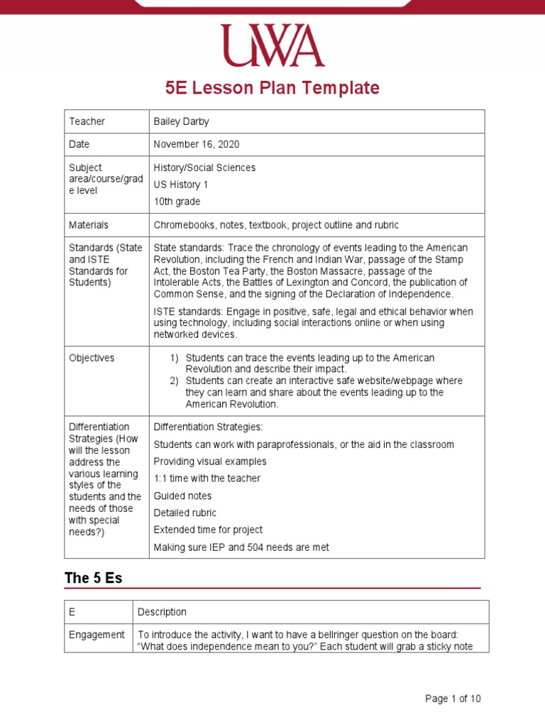 Ed508 10th Grade Lesson Plan 1 | PDF | American Revolution | Lesson Plan