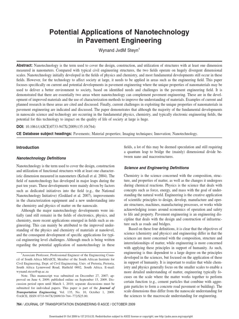 Potential Applications of Nanotechnology in Pavement Engineering | PDF ...