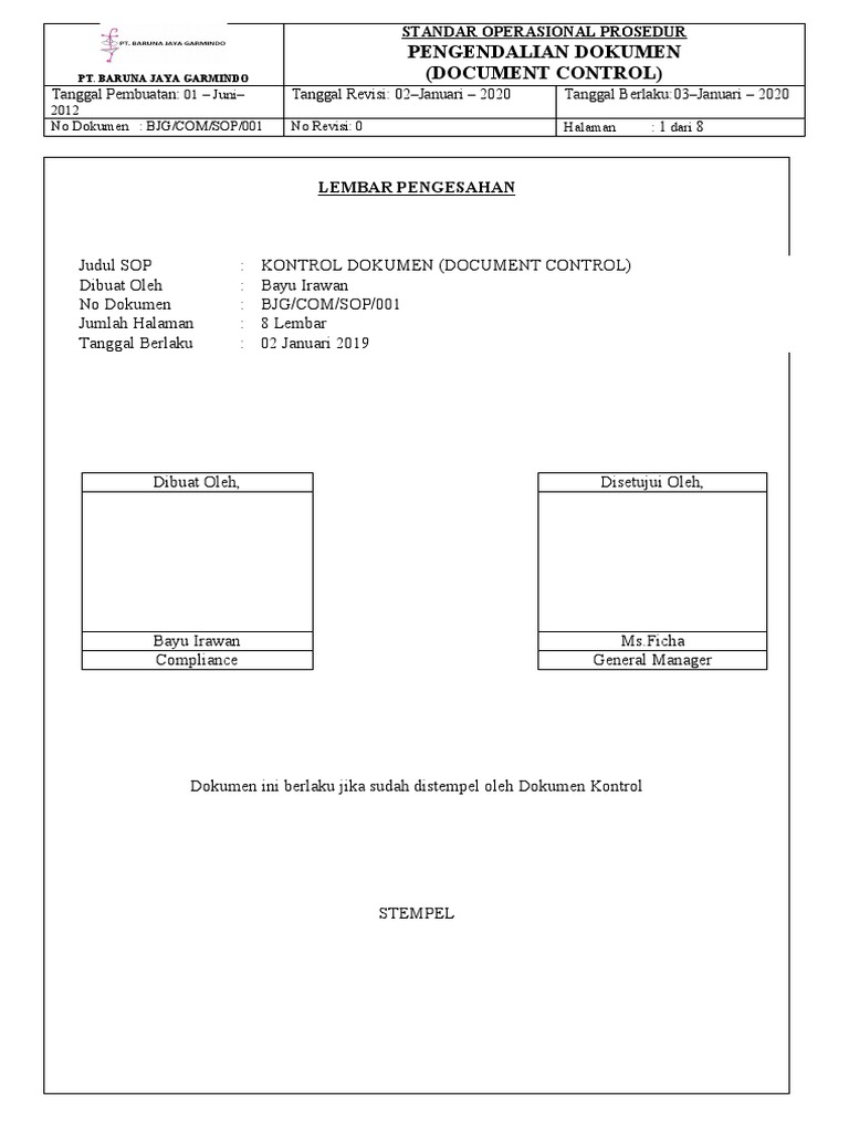 Sop Kontrol Dokumen | PDF