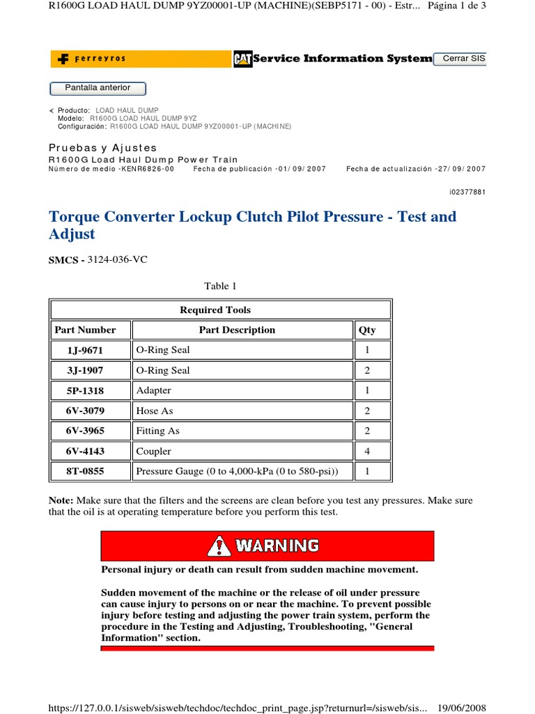 Torque Converter Lockup Clutch Pilot Pressure Test and Adjust PDF