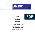Zara 1711332 BBA-5B Law & Taxation Assignment - 02 DATE: 21-05-2020