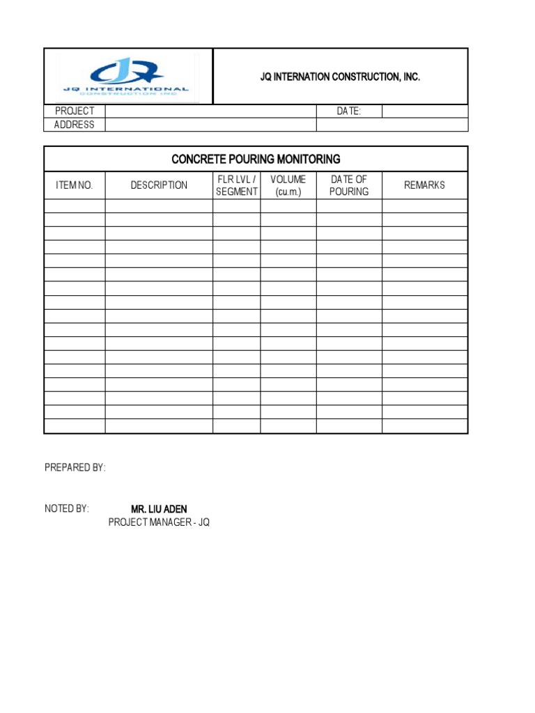 Concrete Pour Monitoring Record | PDF