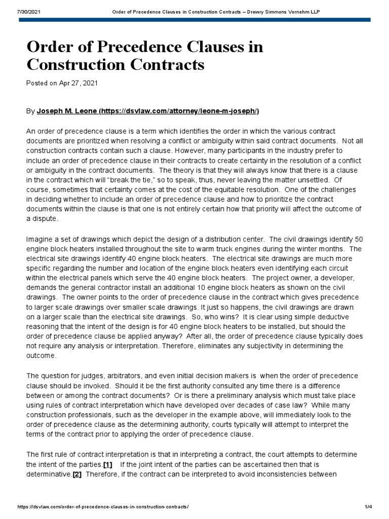 Order of Precedence Clauses in Construction Contracts - Drewry Simmons ...