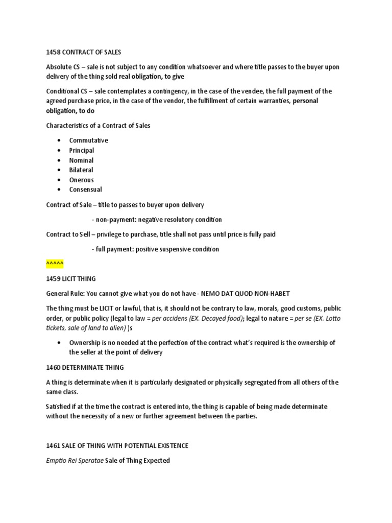 Notes On Sales PDF Implied Warranty Law Of Obligations