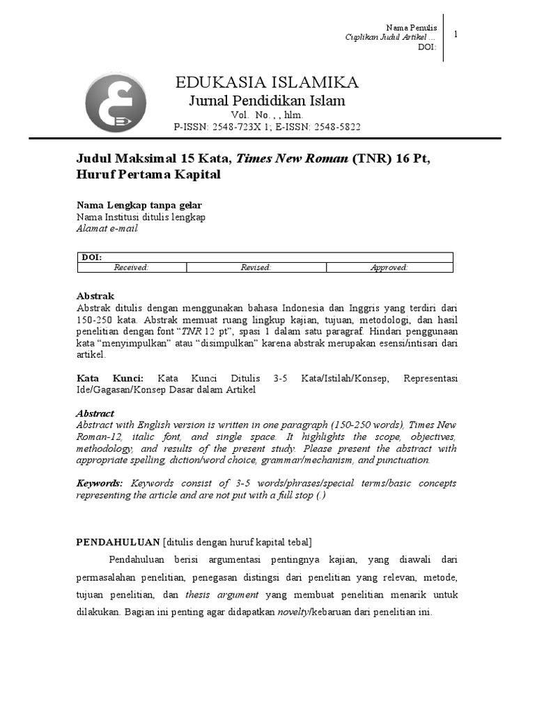 Panduan Penulisan Jurnal Edukasia Islamika | PDF