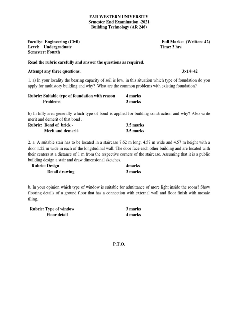 Building Technology Exam Questions 2021 | PDF | Stairs | Architectural ...