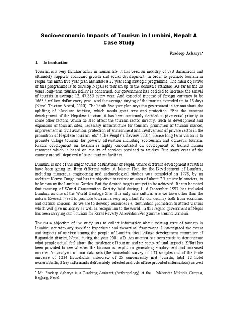 Socio-Economic Impacts of Tourism in Lumbini, Nepal: A Case Study | PDF ...