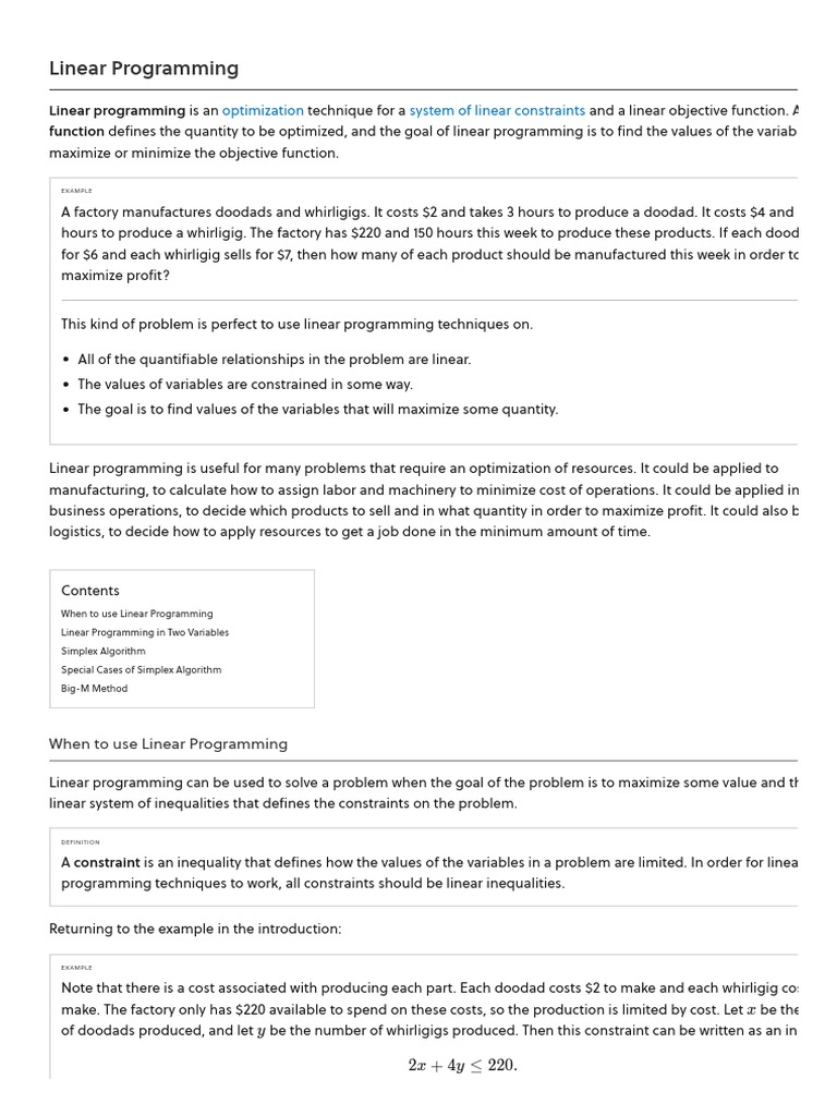 Understanding Linear Programming Concepts | PDF | Linear Programming ...