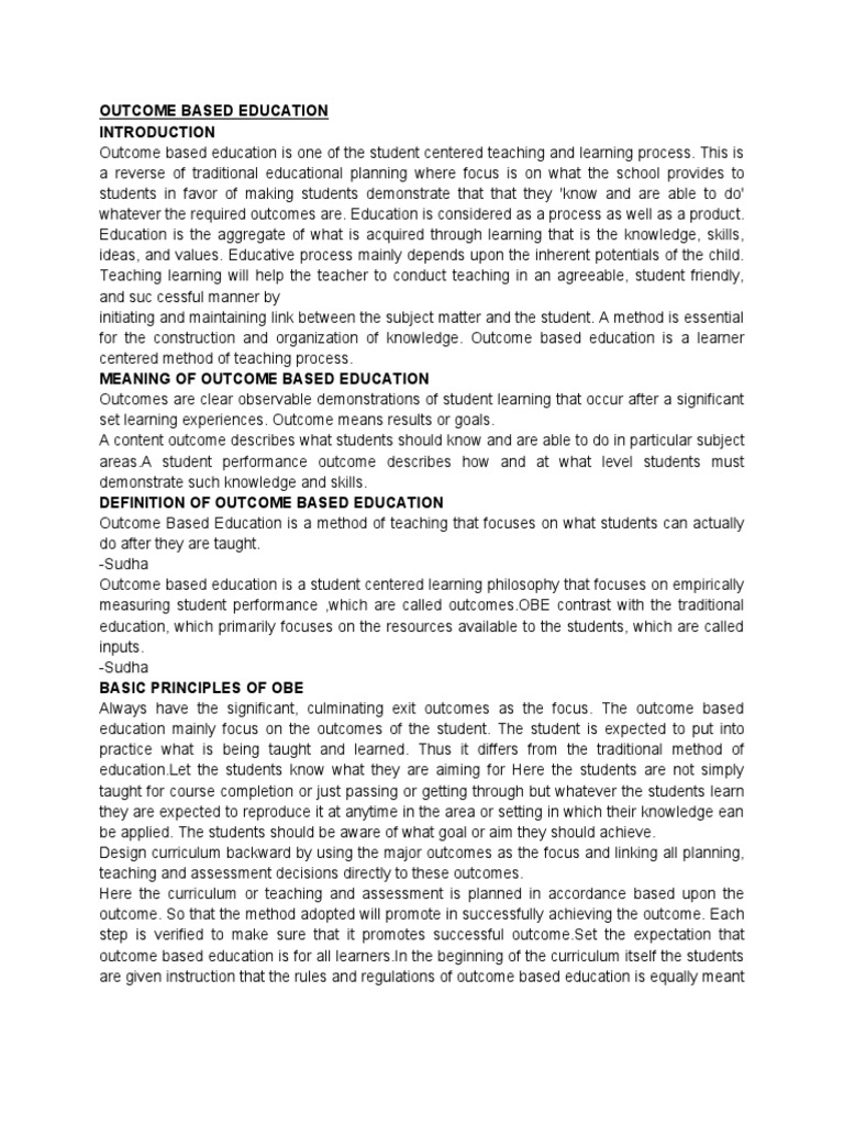 Understanding Outcome Based Education | PDF | Educational Assessment ...