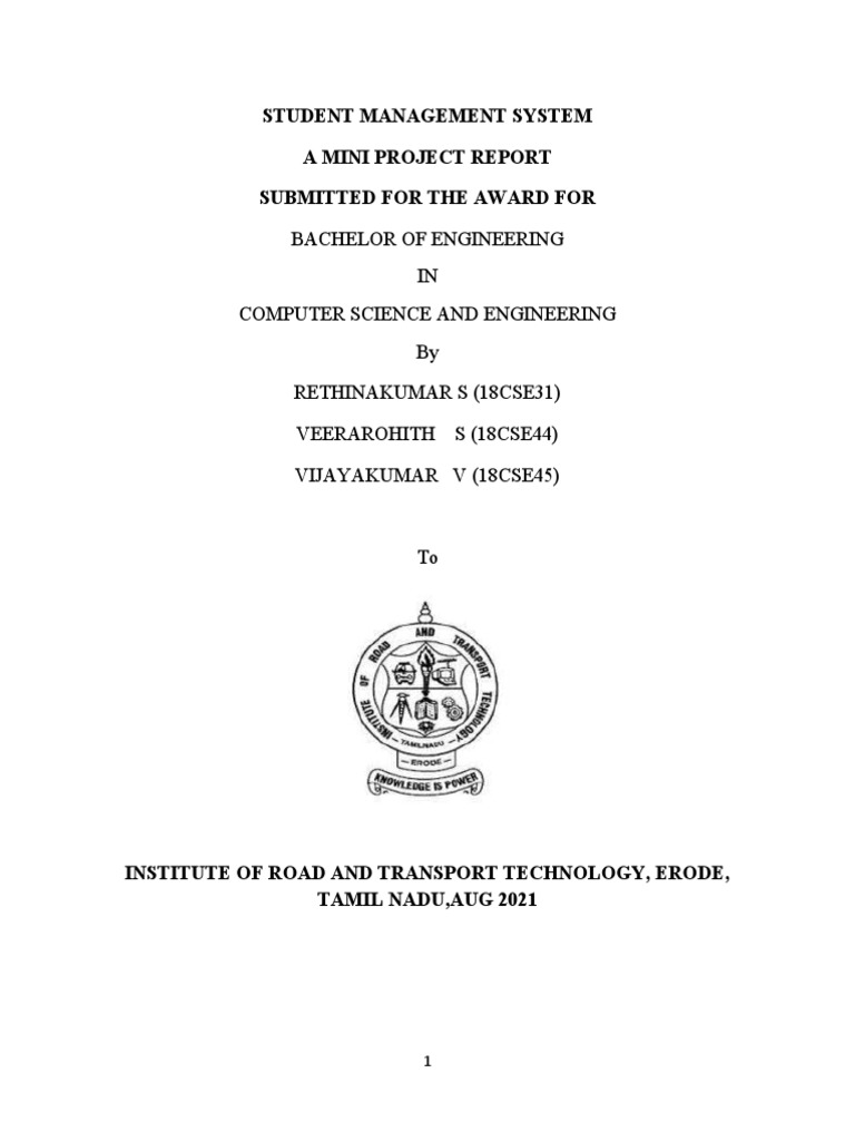 Student Management System Project Report | PDF | Use Case | Databases